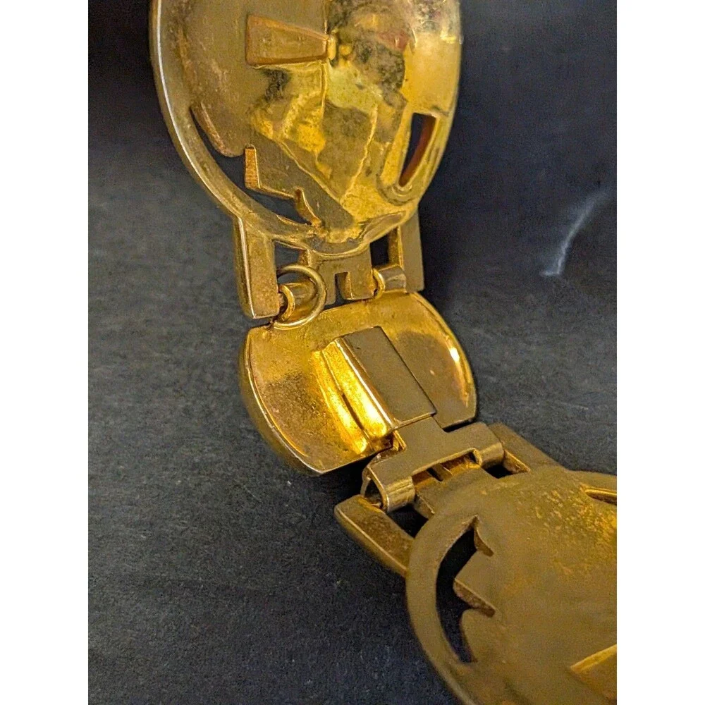 Vintage Gold Tribal Damascene Mask Bracelet 7